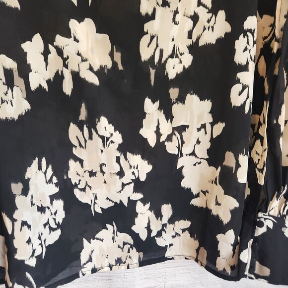 Maurices NWT womens XL black floral white cream long sleeve flowy boho blouse - Picture 2 of 10